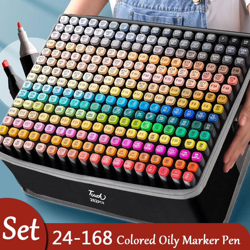 

168 Colored Oily Marker Pen Double Head Set Art Paint Manga Brush for Girls Children Office School Student Supplies Stationery