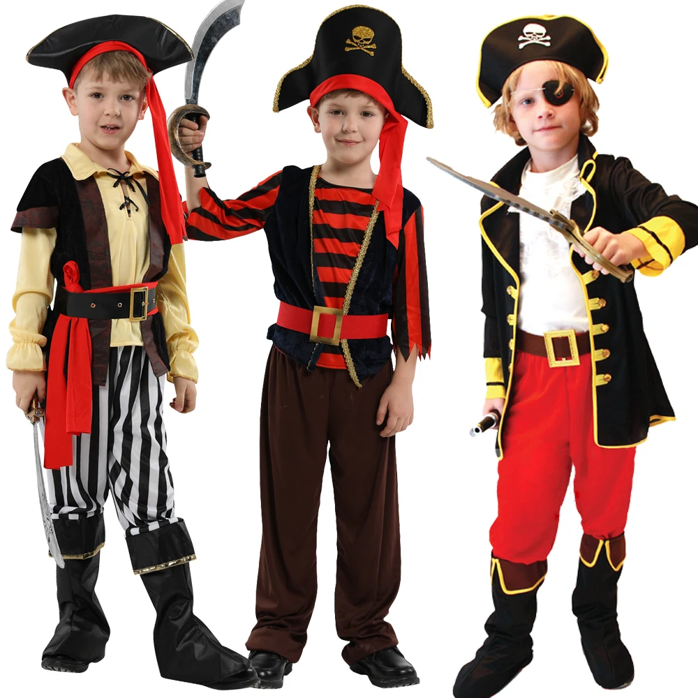 Halloween Kids Pirate Costume With Hat Fancy Boys Girls Outfit Sets For Children Christmas Party School Carnival Dress No Weapon