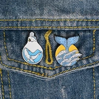 xedz cute sea animal enamel pin blue white wave whale good mood badge clothes bag jacket lapel brooch fashion accessories gift