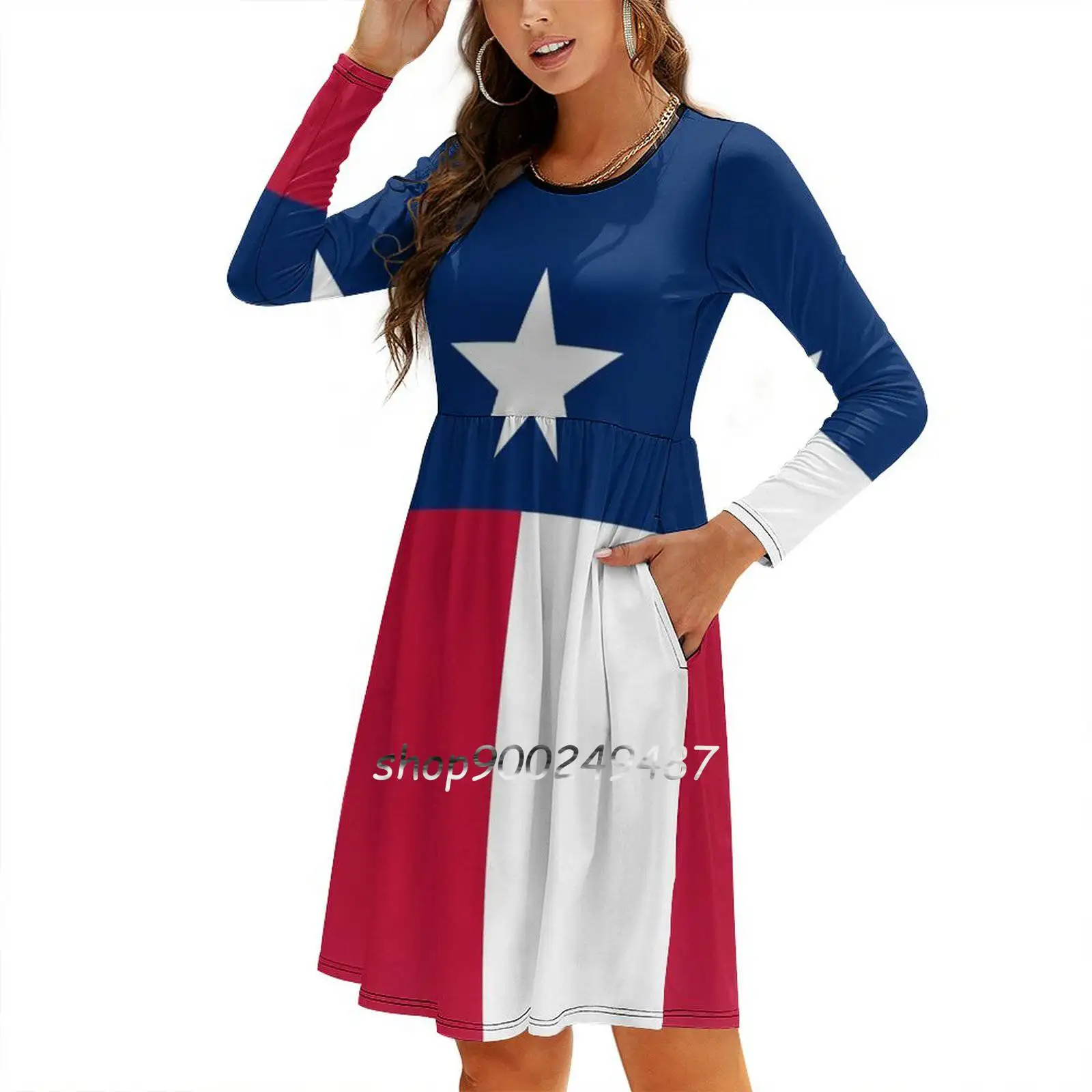 Lone Star State Sweet Elegant Dress Женское корейское платье Kawaii с квадратным воротником Texas Texan