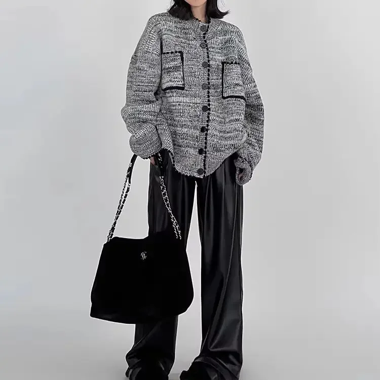 Женский серый кардиган кашемировый свитер Harajuku корейский Y2k свитера с длинными