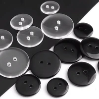 100pcs resin buttons transparent 2 hole coat shirt clothing hand sewn black button accessories wholesale