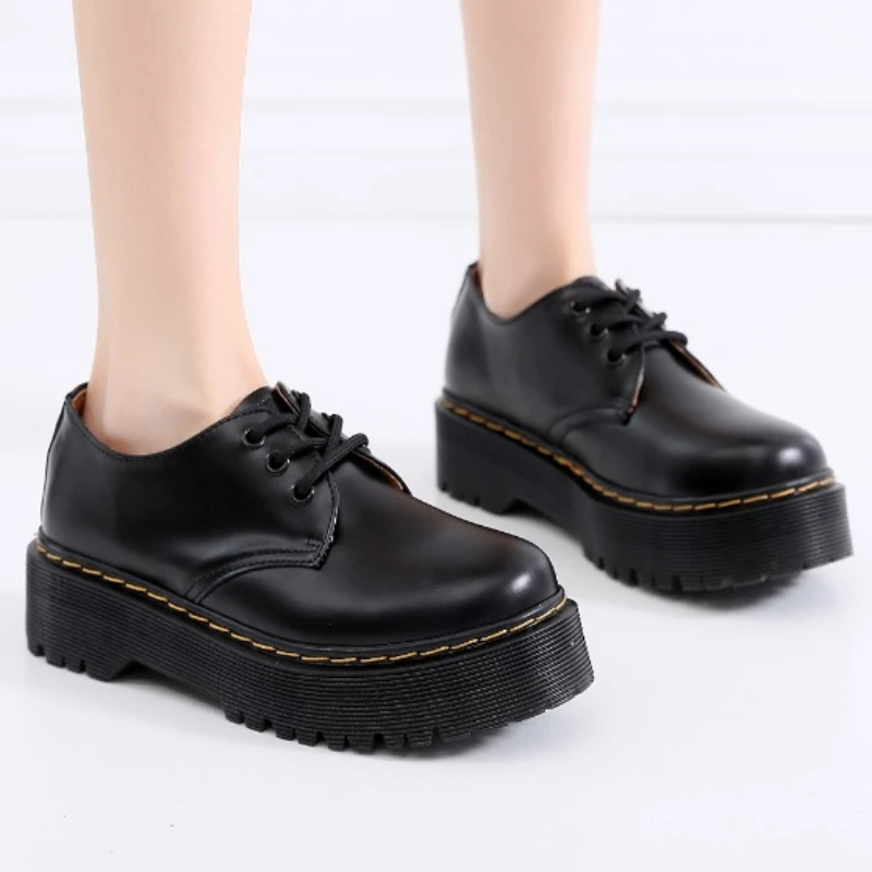 

Women's Shoes 2023 New Autumn Round Toe Black Casual Comfortable Female Sneakers Lace-up Mary Jane Outdoors Ladies Footwear
