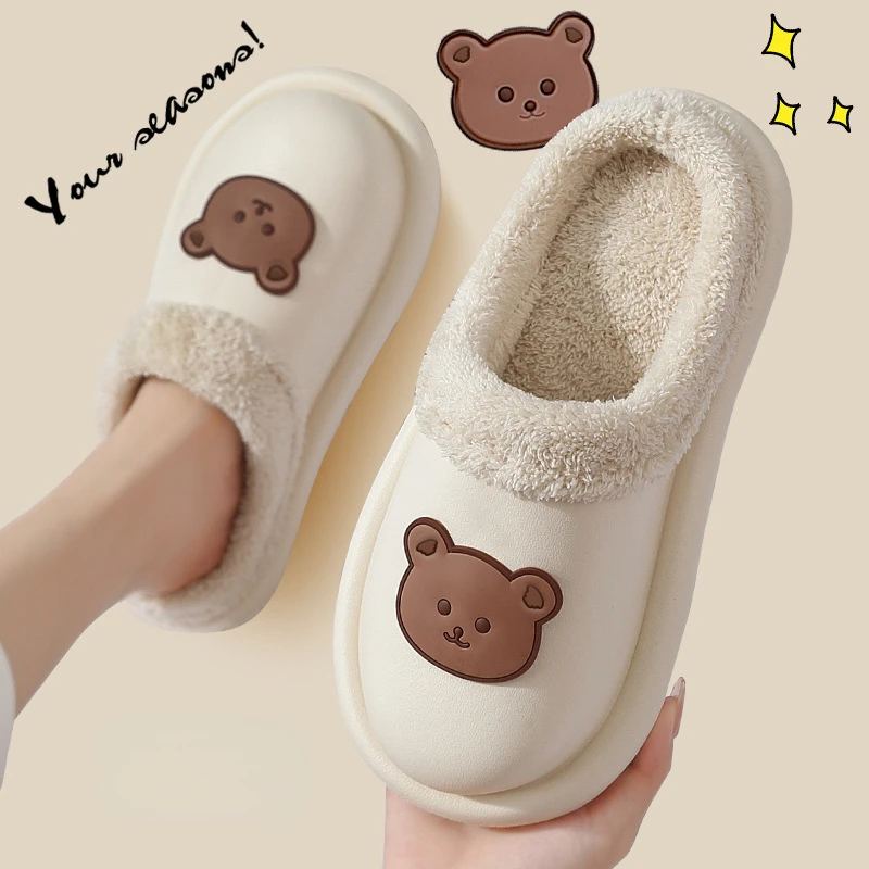 

Winter EVA Waterproof Slipper Indoor Warm Home Cotton Shoes Bedroom Women Anti Slip Plush Slipper Outdoor Solid Casual Flat Shoe