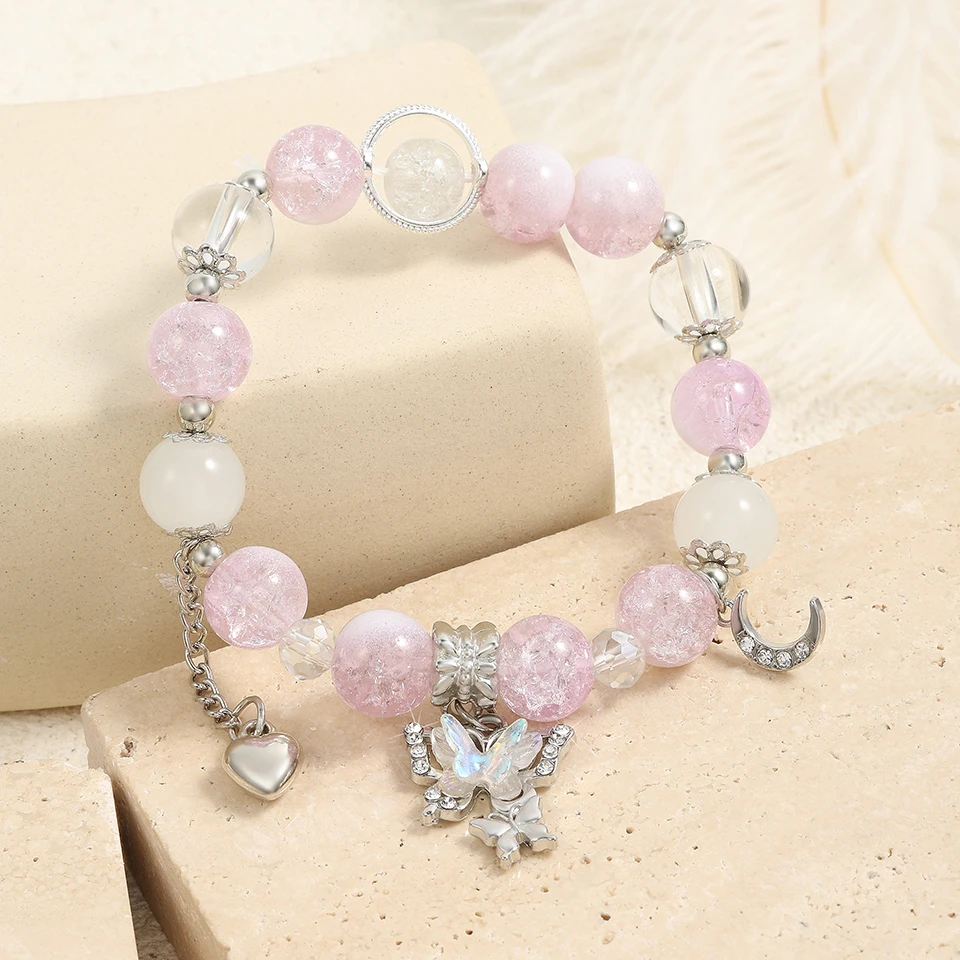 Женский эластичный браслет с бусинами и кристаллами