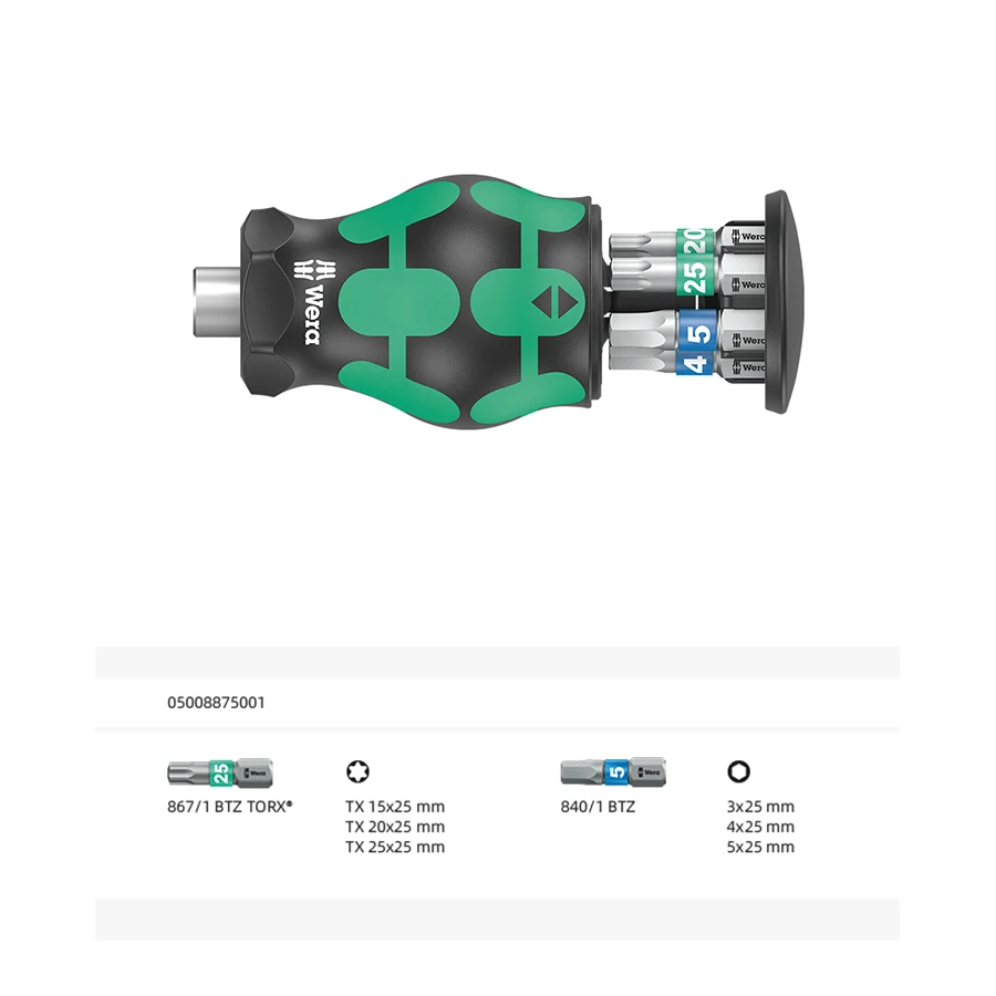 

WERA мини Встроенная портативная отвертка с короткой ручкой с 7 битами Набор отверток № 0500 8873 001