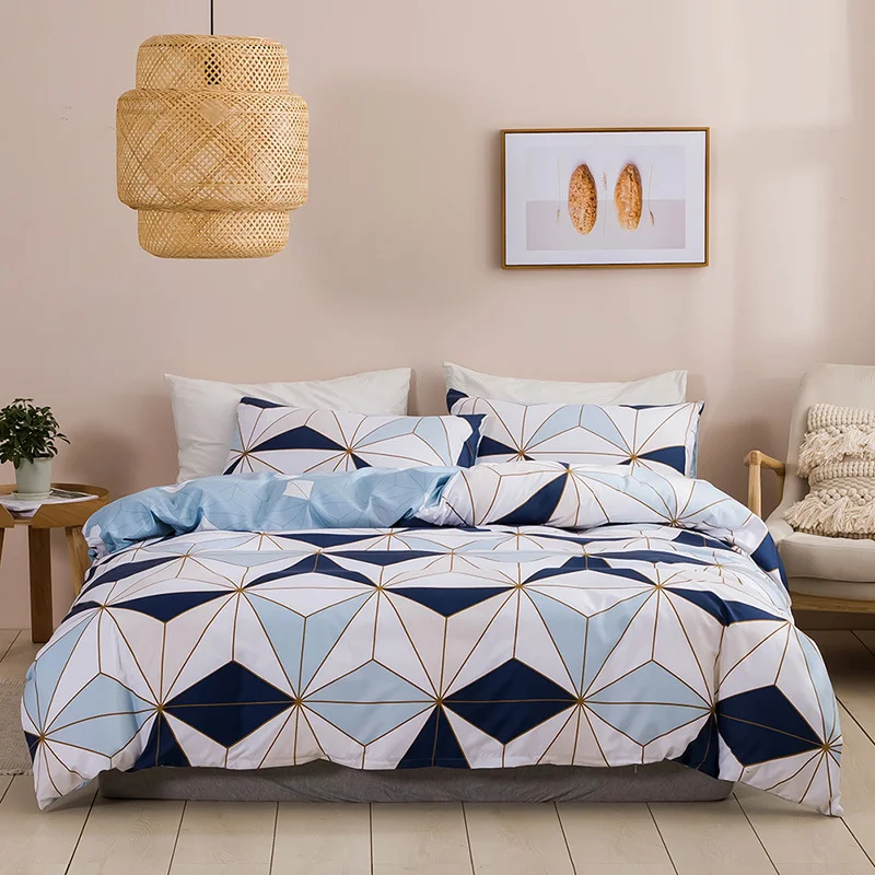 

Simple Bedding Sets Geometric Plaid Printed Duvet Cover Set With Pillowcase Nordic Single Double Queen Bedclothes (No Sheet)