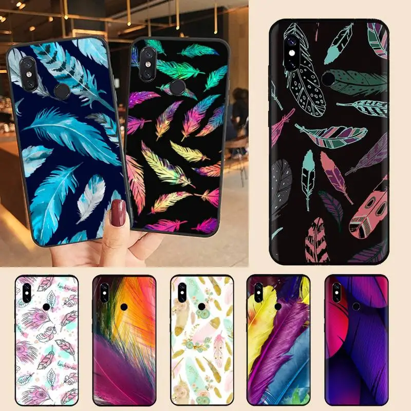 

Colorful Feathers pattern Phone Case For Xiaomi Redmi note 7 8 9 11 t s 10 A pro lite funda shell coque cover