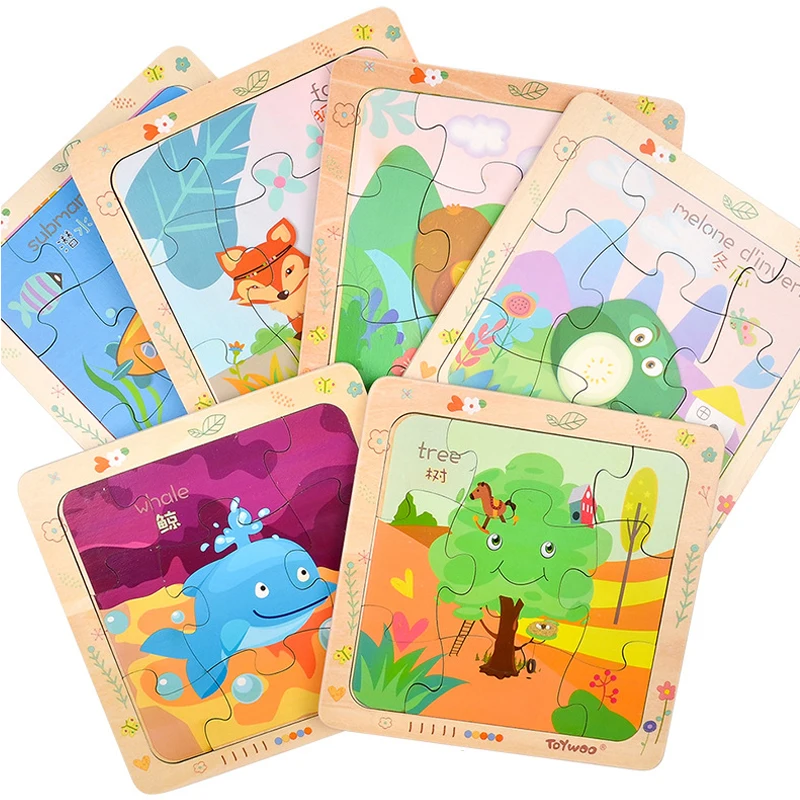 

Wooden Jigsaw Puzzle Education Learing Baby Toys Montessori Materials 3pcs Animals Clever Board Games Puzzles Toys For Children