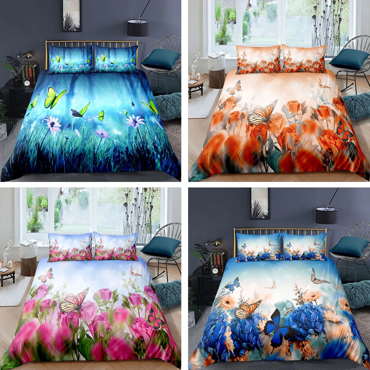 

Fashion Beautiful Butterfly Flying Pattern Print 3D Bedding Sets Duvet Cover+ Pillowcase Single Twin Queen King Bed Set 5 Style