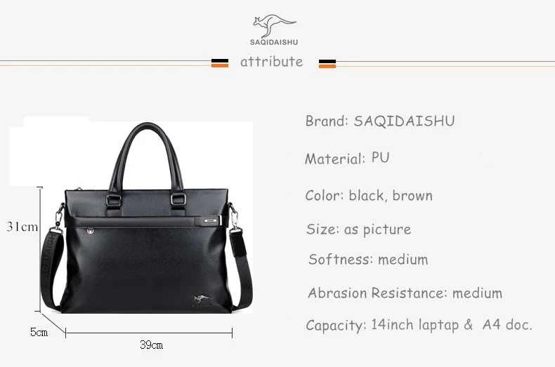 Men briefcases pole business Bag travel quality PU formal work handbags large capacity handbag Male Crossbody Messenger