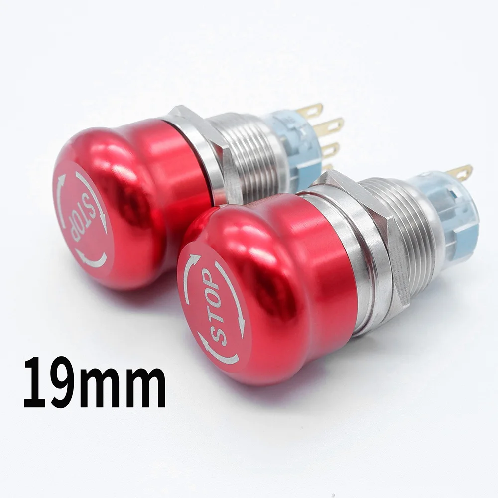 

Metal Emergency Stop Push Button Switch 19mm On Off Self-locking Red Big Mushroom Cap Press Rotary Elevator Switch 1NO1NC 2NO2NC