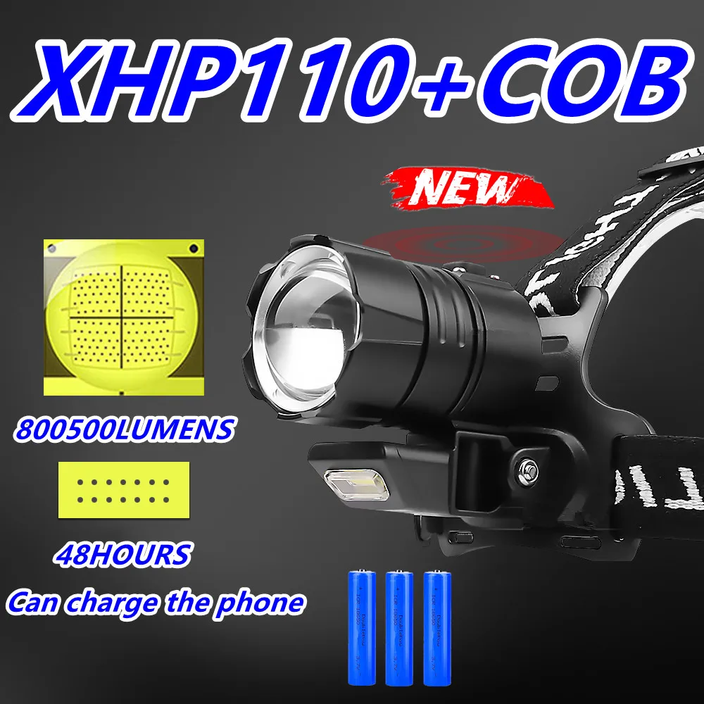 

6000 лм XHP110 USB Перезаряжаемый светодиодный фонарь с монолитным блоком светодиодов, налобный фонарь мАч, мощный налобный фонарь, охотничий фон...