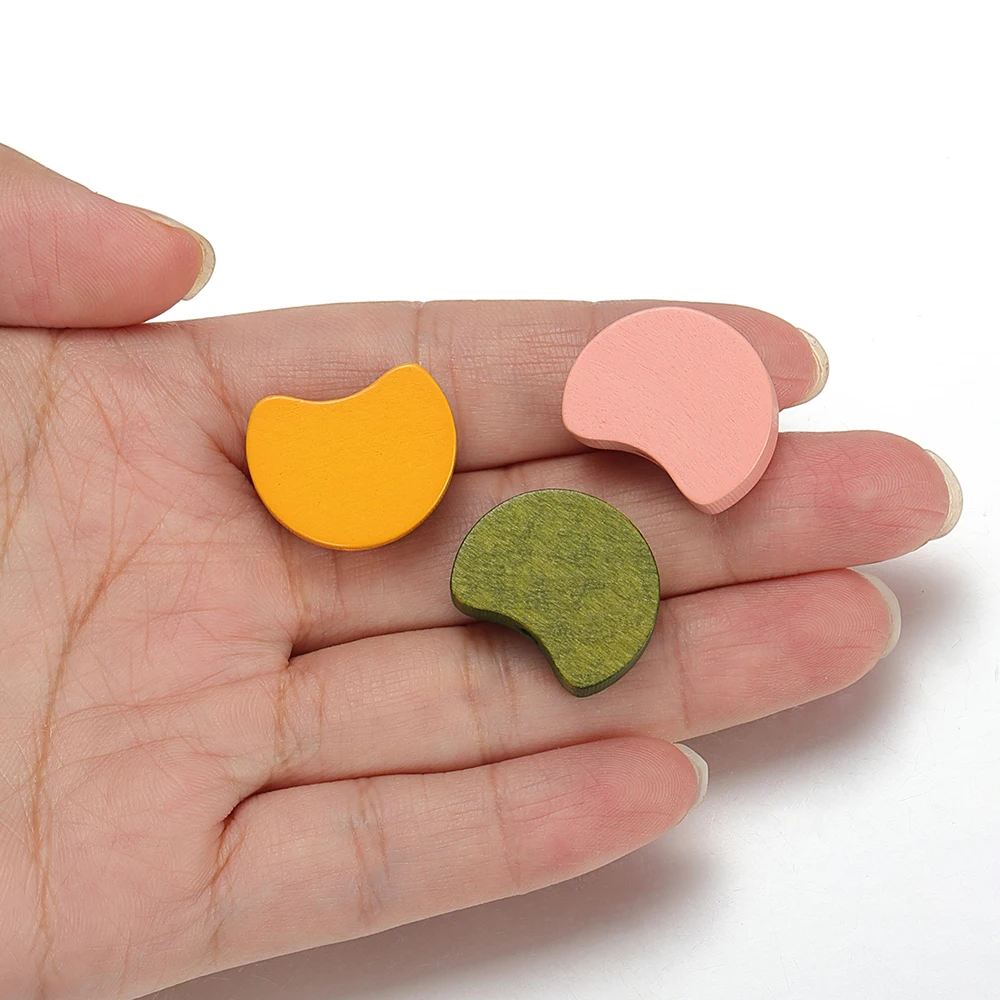 20pcs Colorful Wood Beads Moon Shape Straight Hole Beads Charm for DIY Jewelry Making Necklace Earring Bracelet Hair Ornament