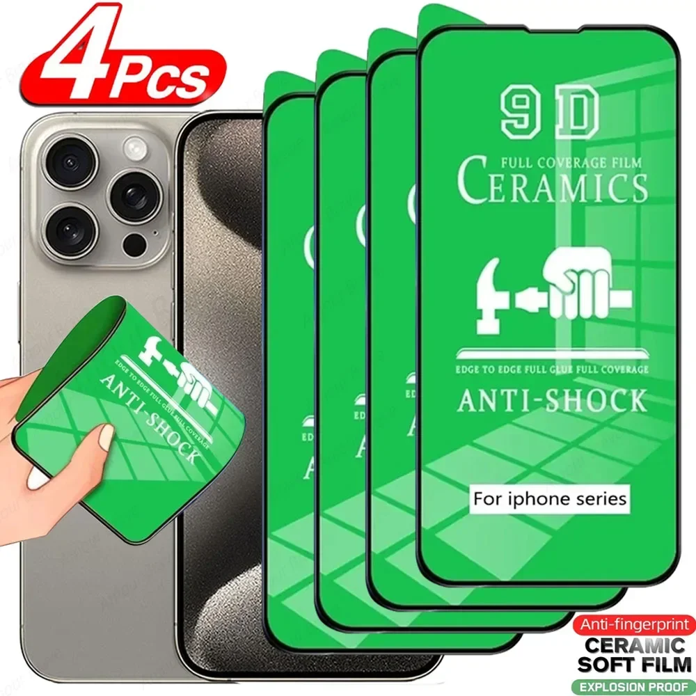 

4 шт. HD керамическая пленка для IPhone 15 14 13 12 11 Pro Max Mini XS XR 7 8 Plus, Защита экрана для IPhone 15 Pro Max, не стеклянная пленка