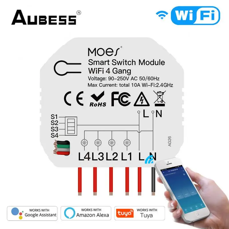 

Умный светильник ель Aubess, Wi-Fi, 4/3 клавиш, 1/2 каналов