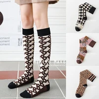 ins pure cotton alphabet rhombus over the knee socks korean version of cotton socks fashion trend socks