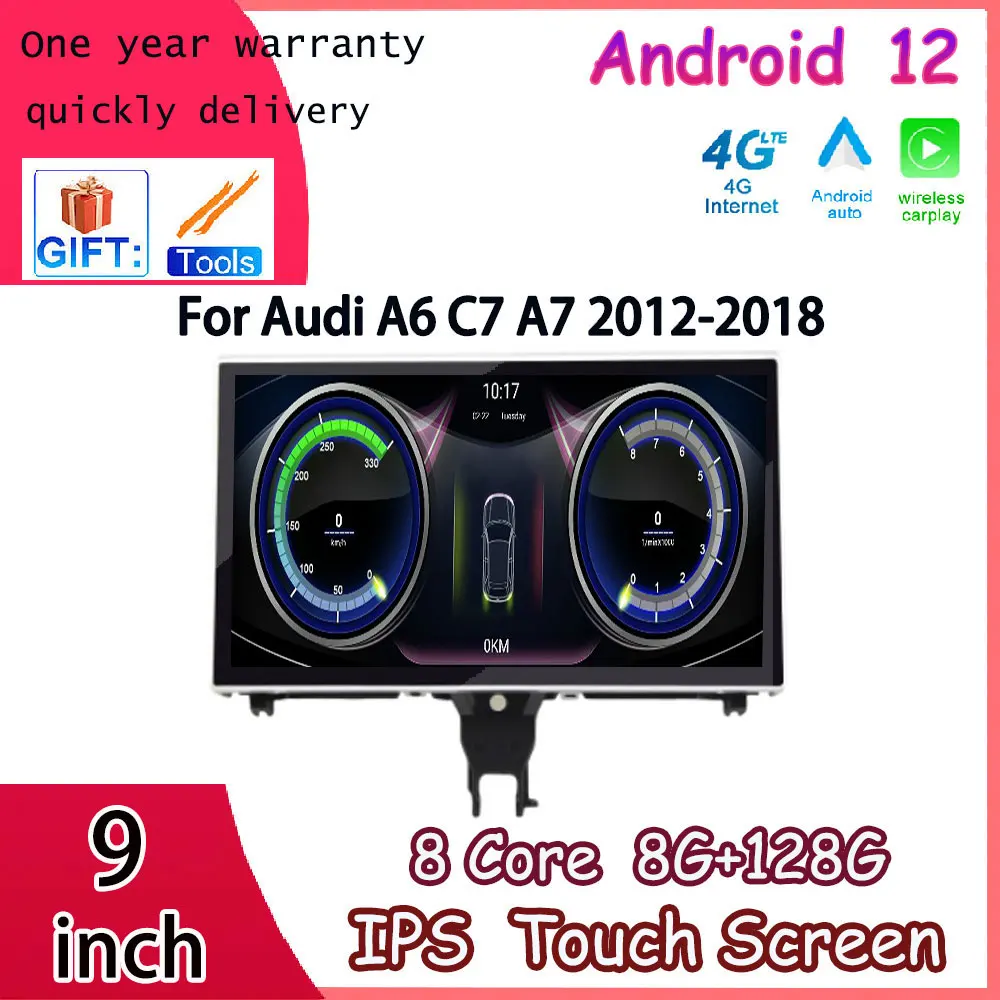 

9 Inch For Audi A6 C7 A7 2012-2018 Auto Monitors Car Multimedia Stereo Radio Player Carplay 4G LTE GPS Navigation Touch Screen