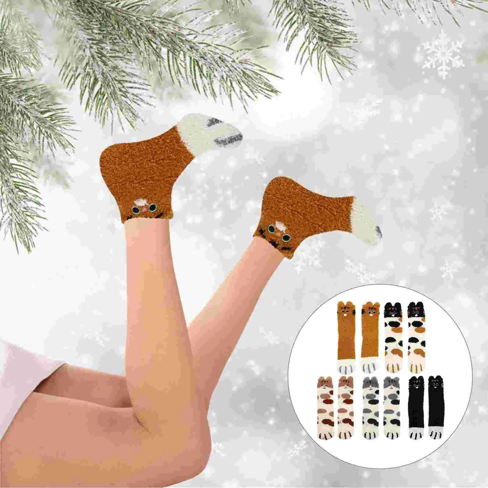 

5 Pairs of Medium Tube Warm Socks Adorable Cat Socks Thickened Winter Socks Kawaii Cute