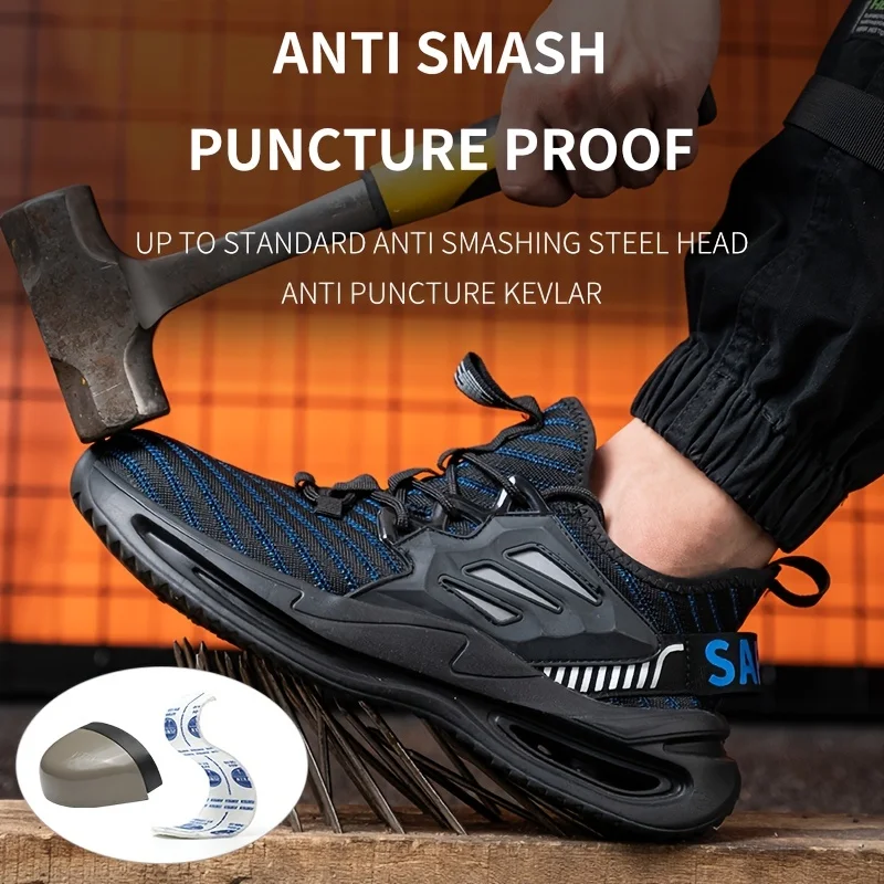 

1 Pair Of Indestructible Safety Shoes, Men's Anti-Smashing Steel Toe Work Boots Sneakers, Male Puncture Proof Industry Safety