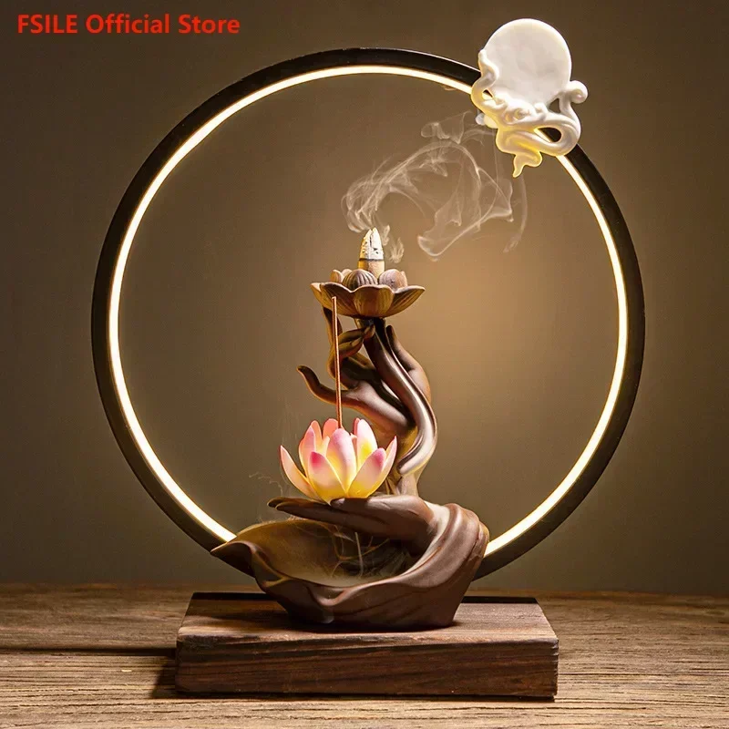 

Creative Ceramic Lamp Ring Bergamot Lotus Heart Guanyin Backflow Incense Porch Furniture Ornaments