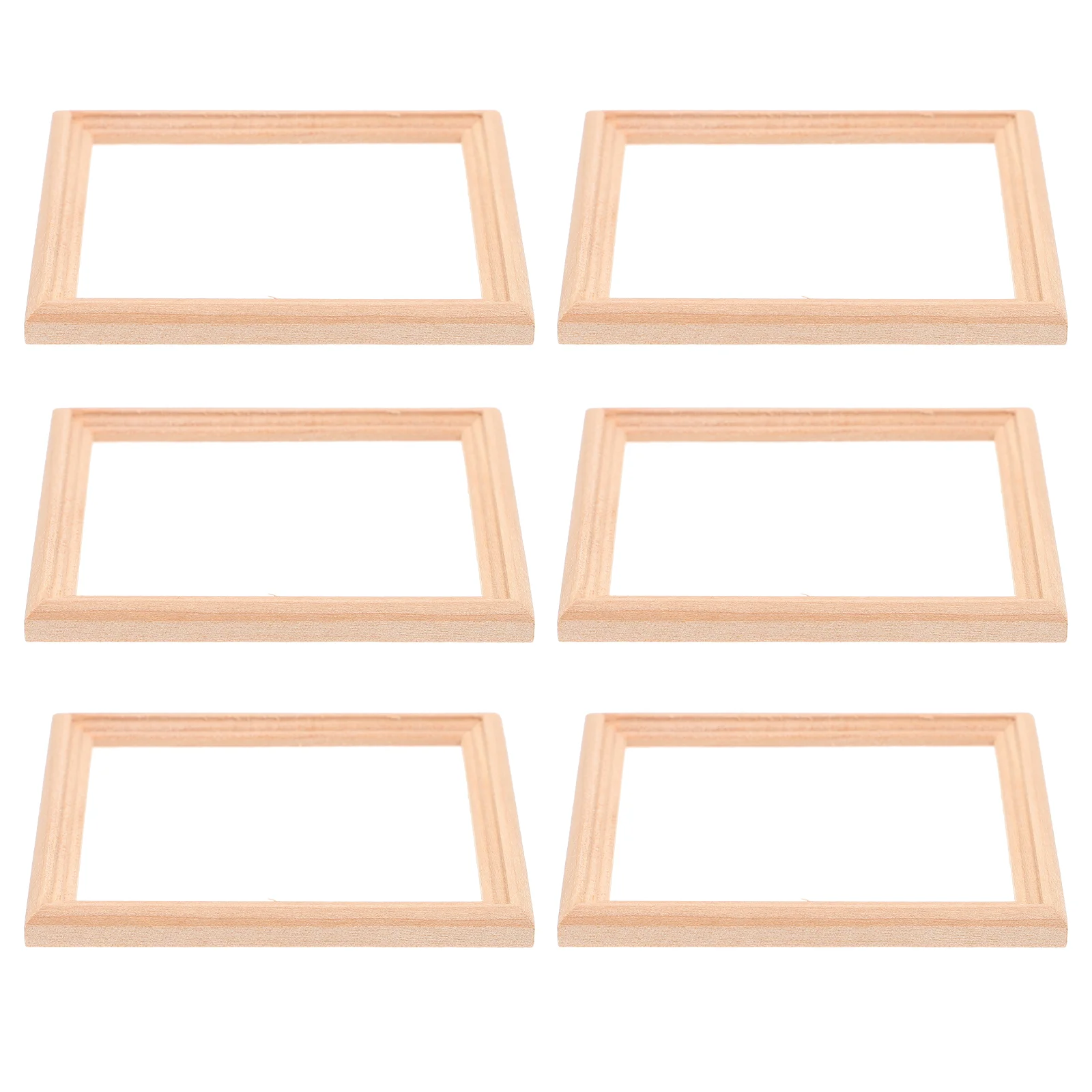 

6pcs Photo Frame Wood Frame Unfinished Picture Frame Artificial Miniature Scene Model for 1/ 12 Photo Props