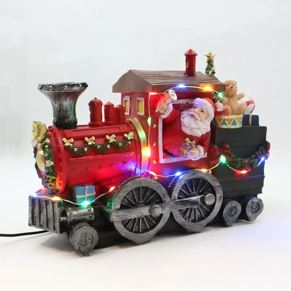 

Christmas Train Decorations With Revolving Trees And Santa Claus New Year Party XMAS LED Lighting House Decors Ornaments