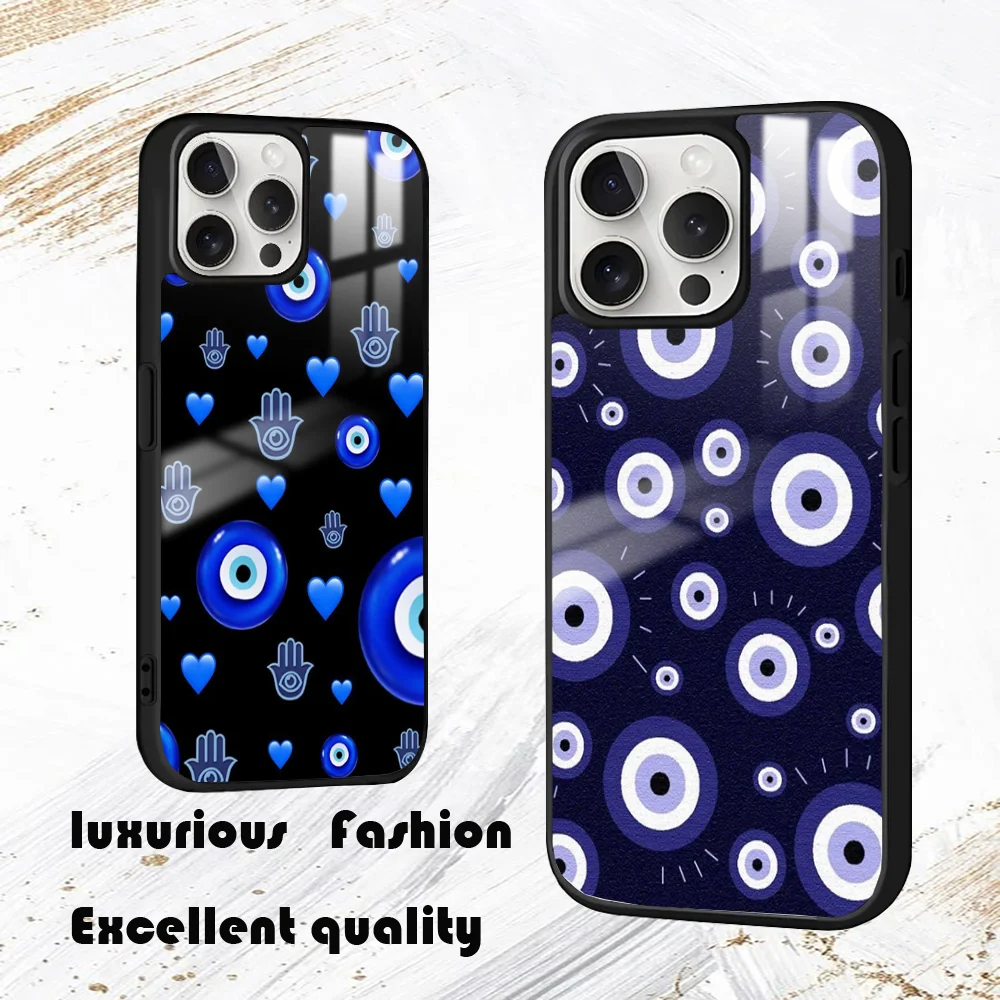 Blue Eye Nazar Boncugu Evil Phone Case For iPhone 16 15 14 13 12 11 Pro Max Plus Mini PC Fashion High Quality mirror phone case