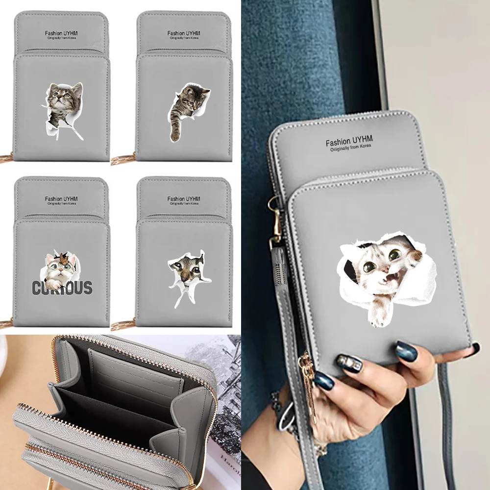 

PU Mobile Phone Bag for Samsung/iPhone/Huawei Womens Cat Print Crossbody Bags Purse Clutch Phone Storage Wallet New Shoulder Bag