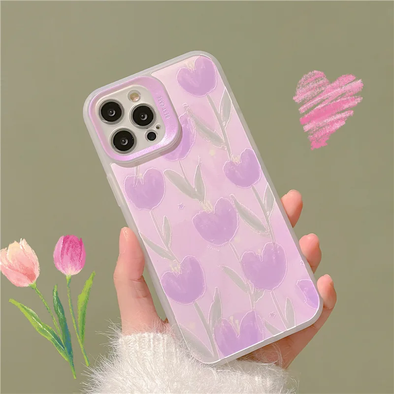 Purple Flower Stereo Bow Girl'S Silicone Soft Phone Case For Iphone 13 12 14 11 Pro Max X Xr Xs Max 13Pro Lens Full Wrap Cover