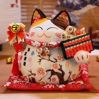 8 Inch Ceramic Lucky Cat Piggy Bank Sakura Cat Home Decoration Gift