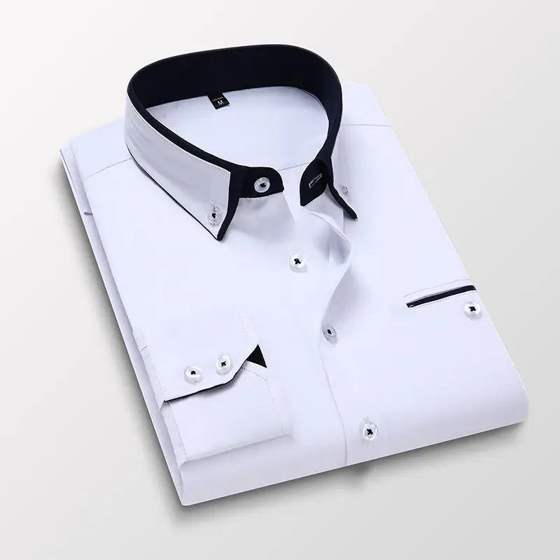 

Matching Shirt Collar Business Professional Non-Ironing Men's Long-Sleeved Wedding Shirt Man Slim Fit Thin Oversized Shirt M-5XL