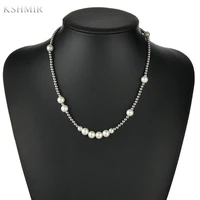 2022 vintage stitching fashion new trend stainless steel pearl necklace exquisite simple temperament clavicle chain