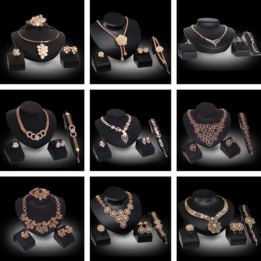 

4pcs New Ladies Jewelry Set Wedding Party Wave Rhinestone Necklace Bracelet Ring Earrings Jewelry Set Wedding Party Accessories