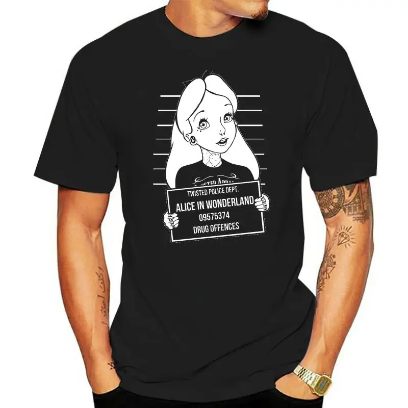 

Twisted Punk Alice In Wonderland Mugshot T Shirt top gothic emo tattoo Men Women Unisex Fashion tshirt Free Shipping