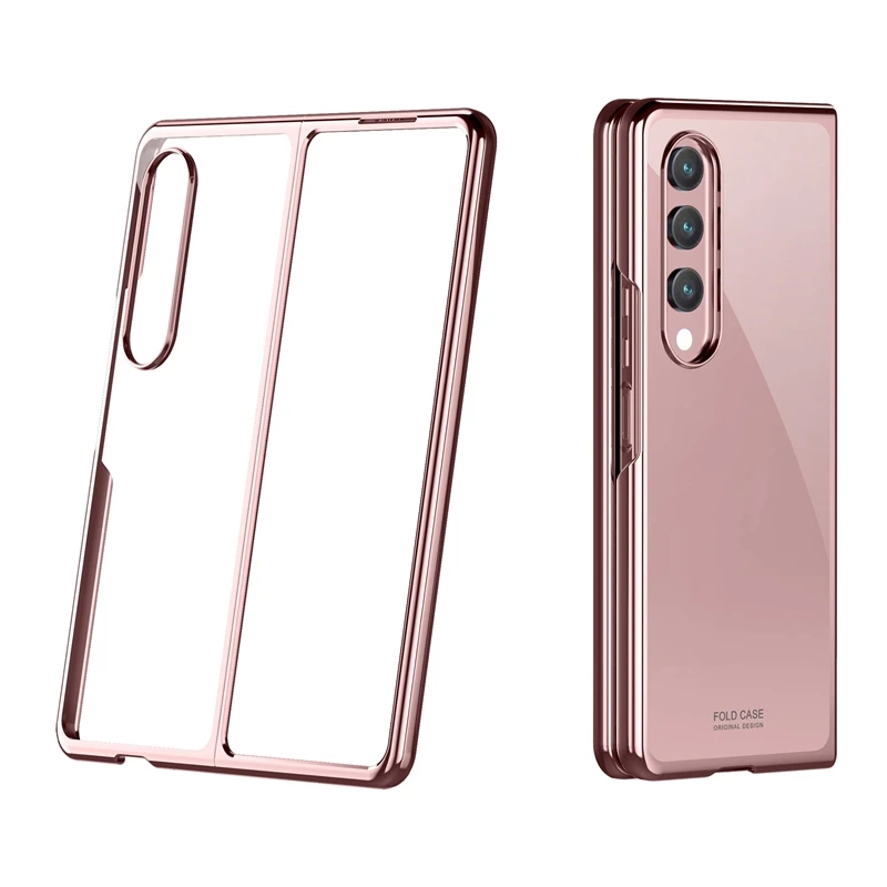 

Luxury Plating Transparent Case For Samsung Galaxy Z Fold 4 3 2 1 5G Fold4 Fold3 Case Electroplate Frame Clear PC Foldable Cover