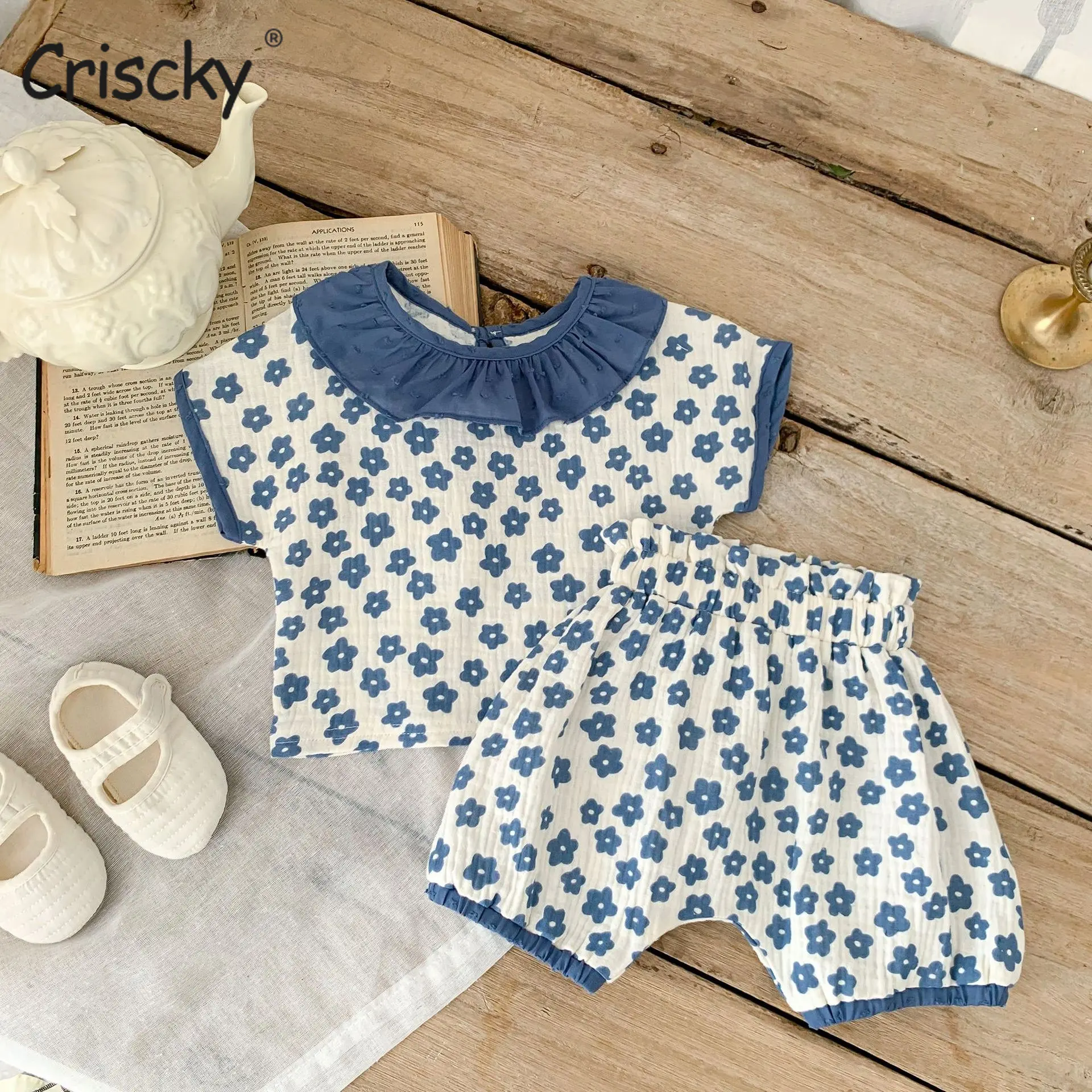 

Baby Set for Girl Spring Summer Infant Forsl Ruffles Short Sleeve Tops+Shorts Newborn Suit Kids Baby Children Clothing