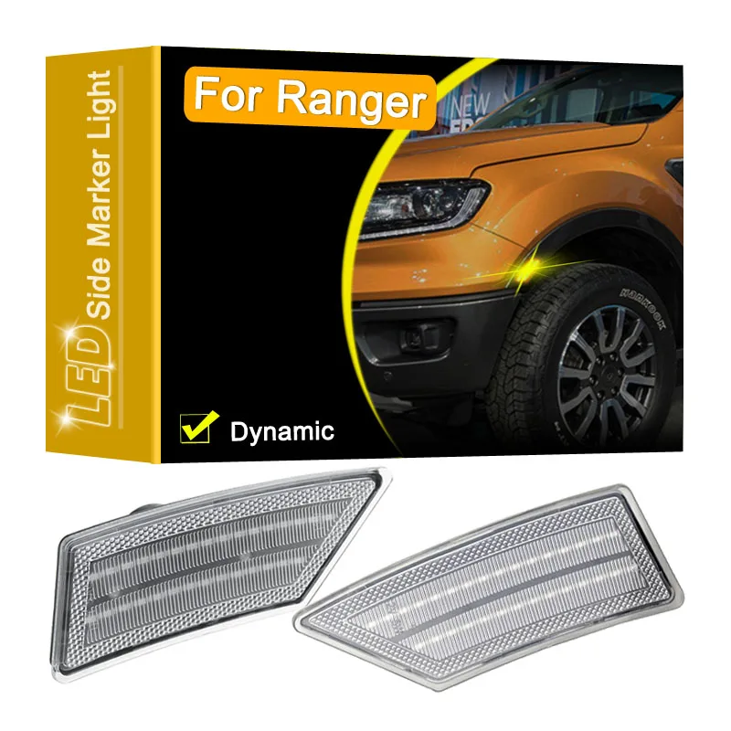 

12V Clear Lens Dynamic LED Side Marker Lamp Assembly For Ford Ranger XL/XTL/Lariat 2019-2020 Sequential Blinker Turn Signal