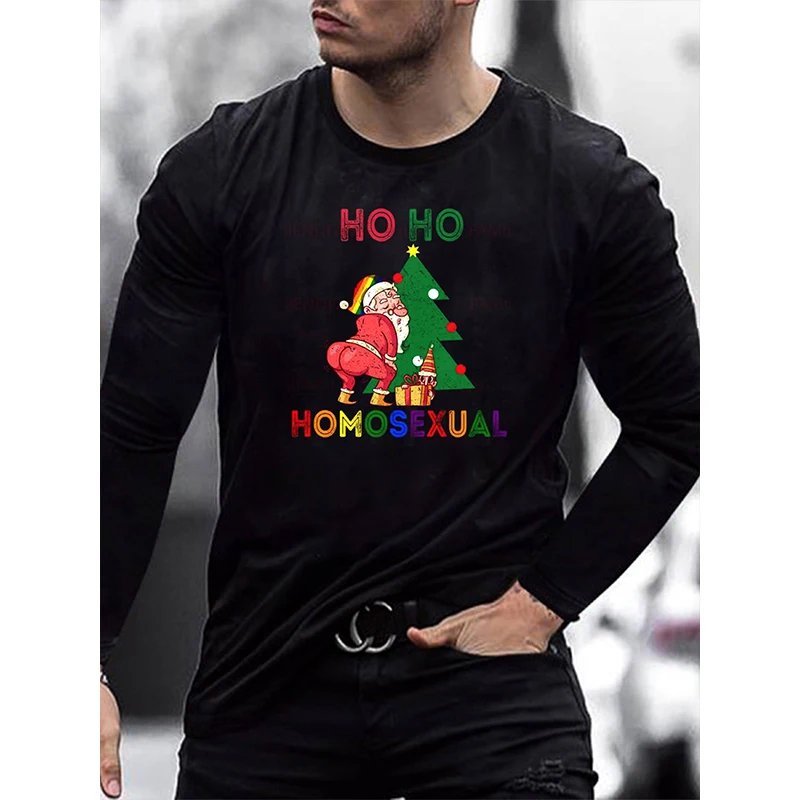 

Badassdude Rainbow Ho Ho Homosexual Printing Men's Casual Long Sleeved Shirt