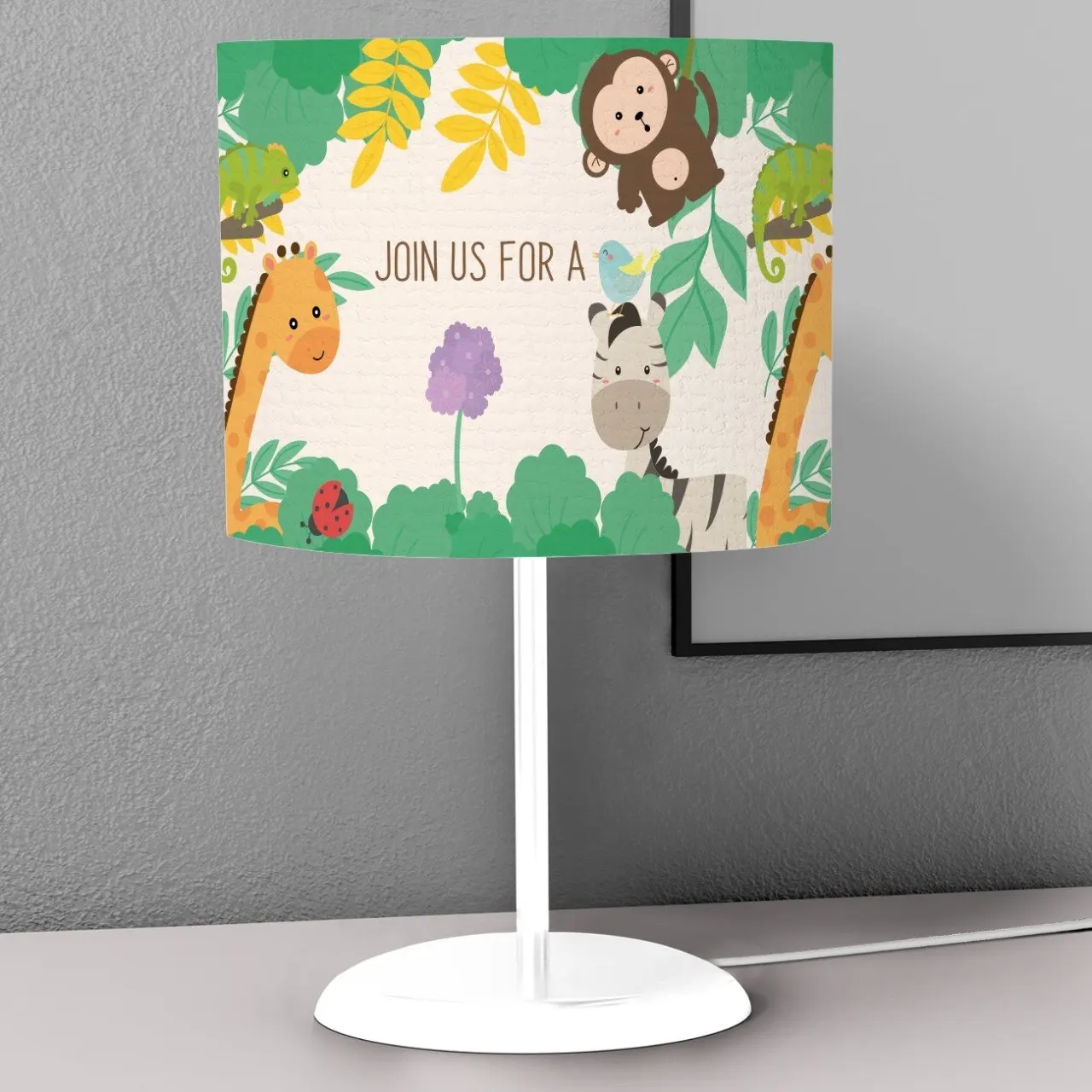 

Cute Tiny Animal Friends Safari Kids Room Nightstand Night Desktop Lamp Decorative Lampshade Book Reading Light Lantern Bedside