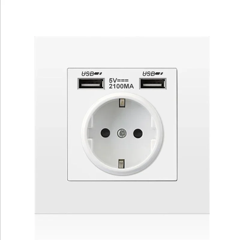 

Настенная розетка европейского стандарта с USB-зарядкой для дома, USB-электрическая вилка Type-c 2,1 А, 220 В, двойная USB-розетка, настенная розетка в России, Испании, панель ПК
