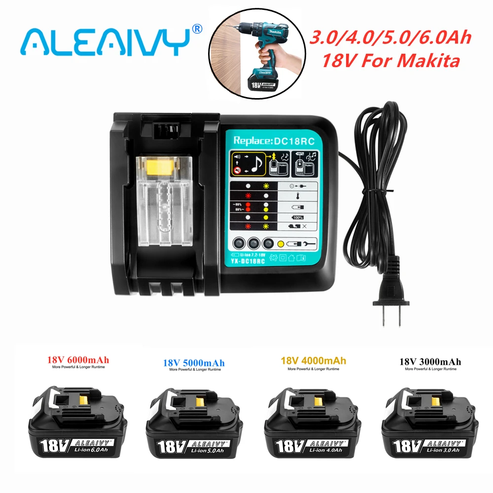 

Makita 18V 6.0Ah Rechargeable Li-ion battery For Makita power tool 18 v Batteries BL1840 BL1850 BL1830 BL1860B LXT 400 + Charger