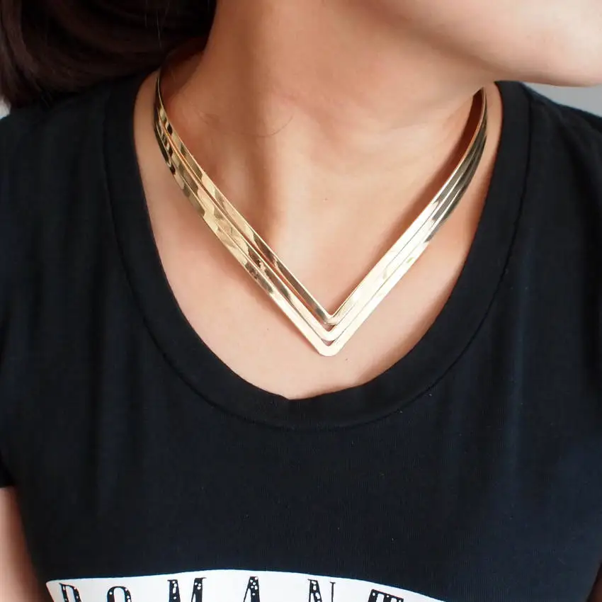North Africa Popular Torques Collar Chokers Fashion 3 Layer Bright Metal Weld Bib Women Charm Jewelry Statement Necklaces KDLUN