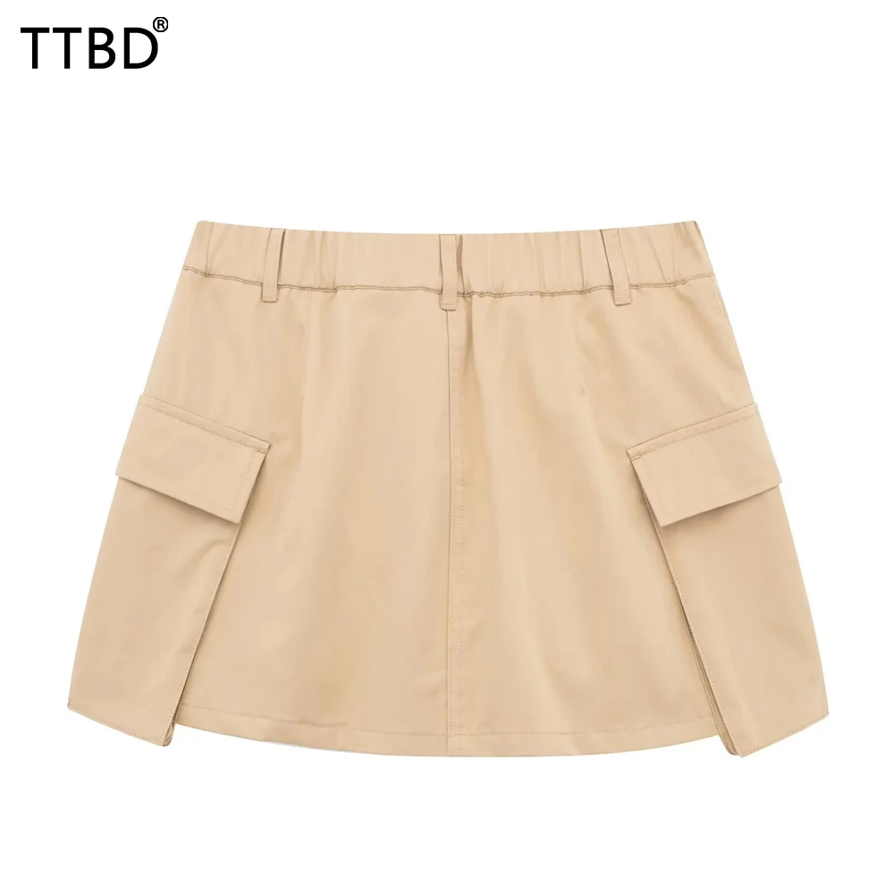 TTBD Woman skorts with pockets Women Fashion Side Patch Pockets Shorts Skirts Vintage High Waist Zipper Fly Female Skorts Mujer