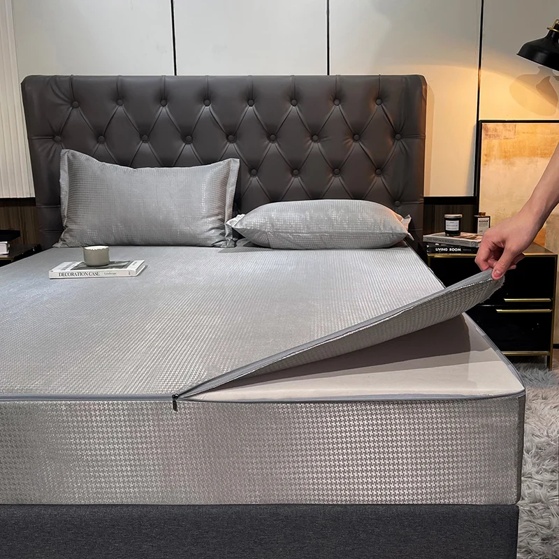 

Fitted Bed Sheet Six Sides All Inclusive Mattress Topper Bed Cover Zipper Closure Queen King Size Bed Linen