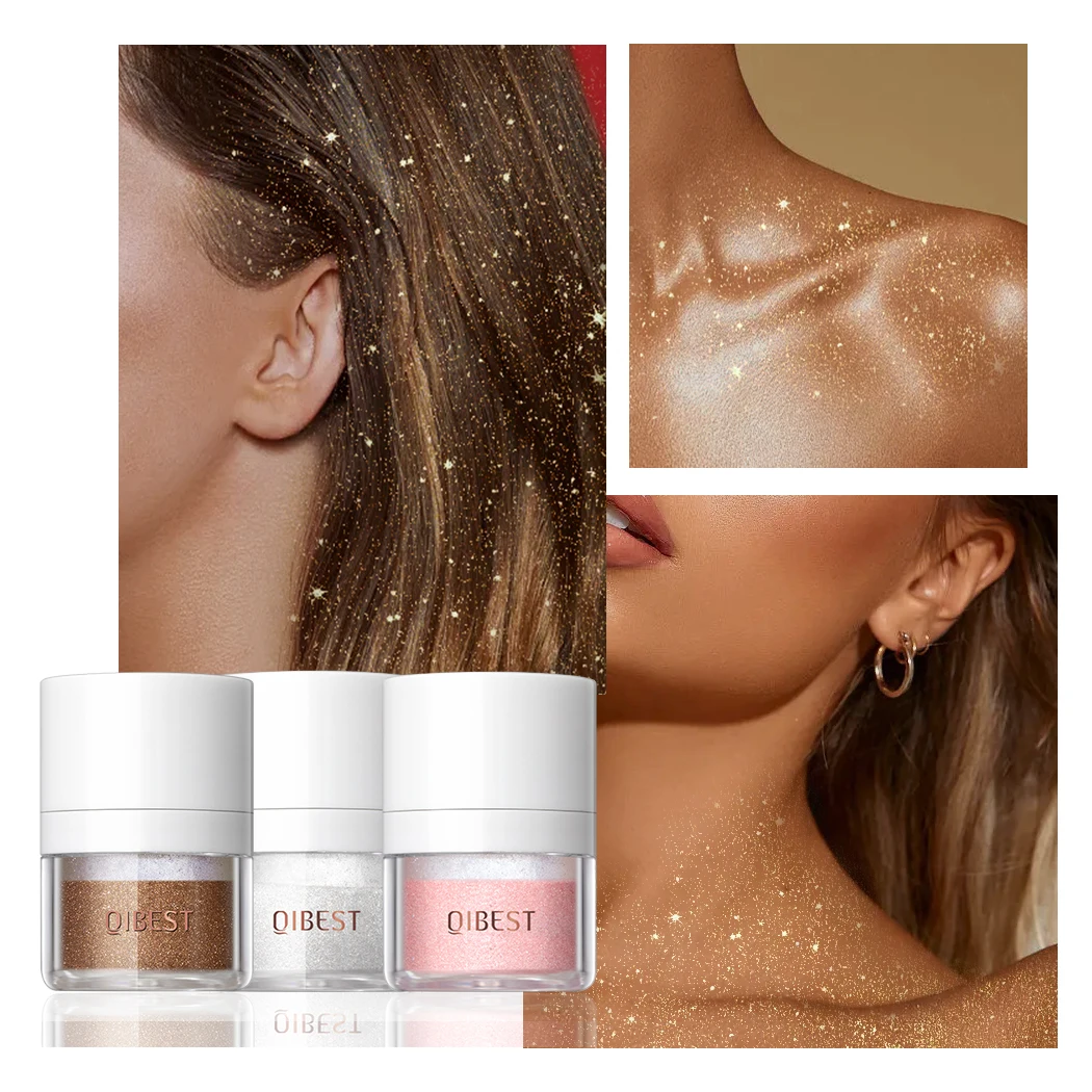 New Hair Body Glitter Powder Sparkly Shimmer Glow Face Highlighter Long Lasting Holographic Powder Makeup For Party Date 3 Color