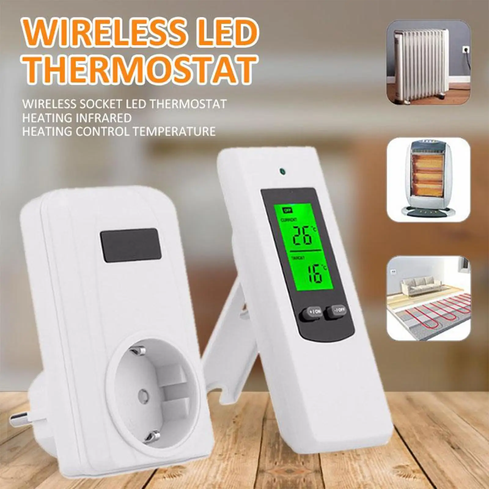 

Wireless Thermostat LCD Digital Backlight Room Temperature Controller Heating And Cooling Function With Remote Control