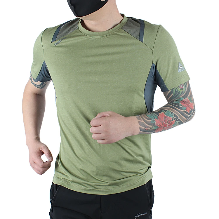 MONTPIC Men`short sleeve elastic quick dry cycling hiking t-shirts mens O-neck UV-proof slim breathable riding trekking tshirts