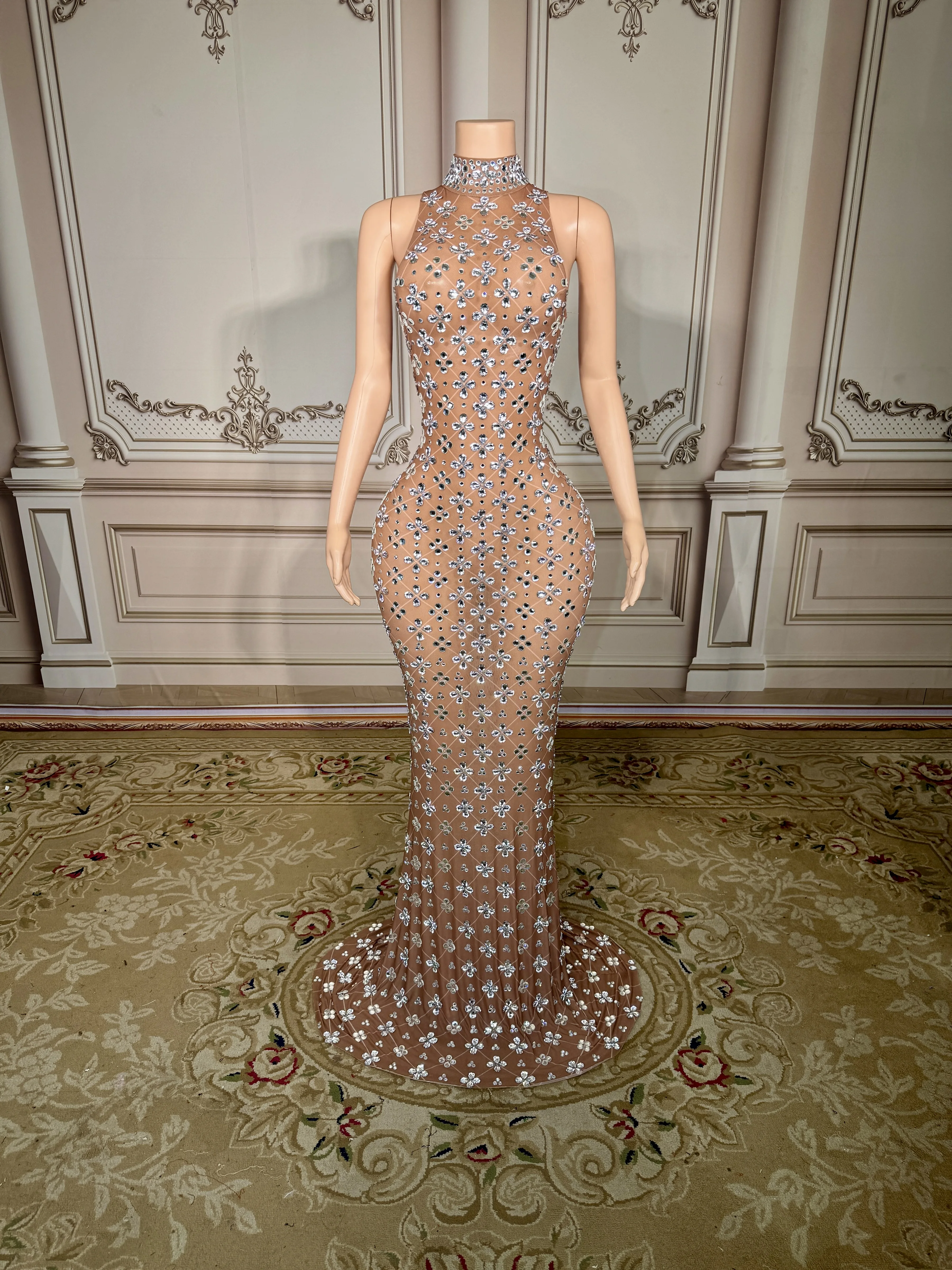 Роскошное длинное платье со стразами для женщин вечернее выпускного вечера