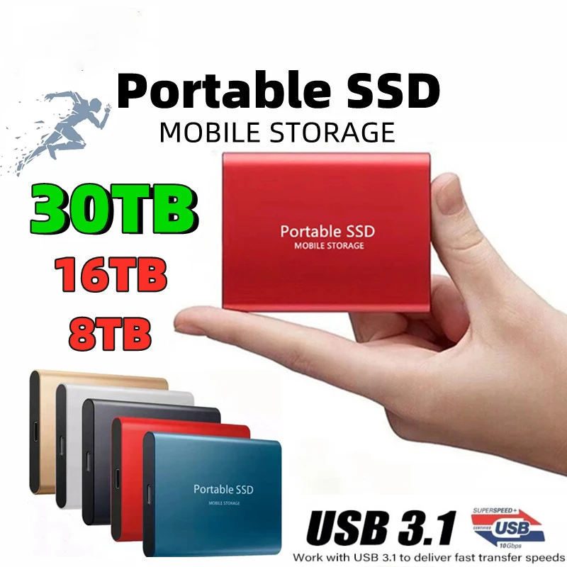 High Speed SSD 2TB Mobile Solid State Hard Disks USB 3.1 2TB 4TB 8TB 16TB SSD Hard Drive External Storage For Laptop Notebook